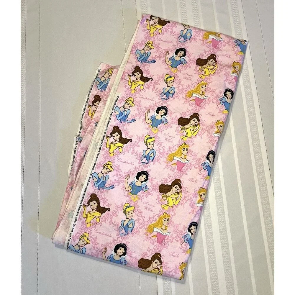 Vintage Disney Princess Cinderella Belle Snow White Pink Fabric 82”x42” Cotton